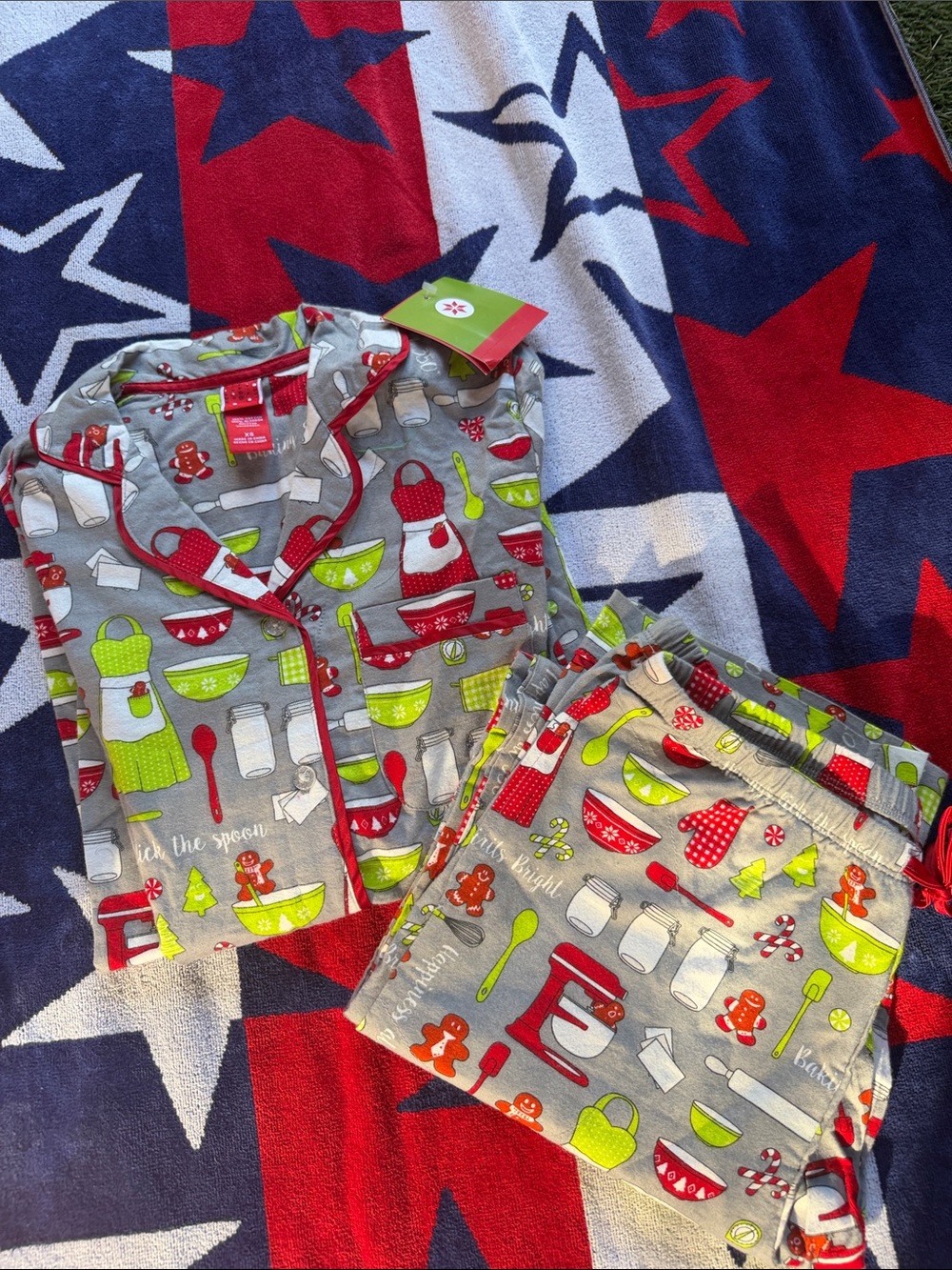 Cute Holiday Baking Pajama Set - Gray with Red & Green
